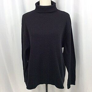 Shaver Lake Women's Thermal Waffle Knit Turtleneck Top Size XL Black Cotton